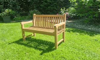 blumenbank, kindergartenbank aus teakholz